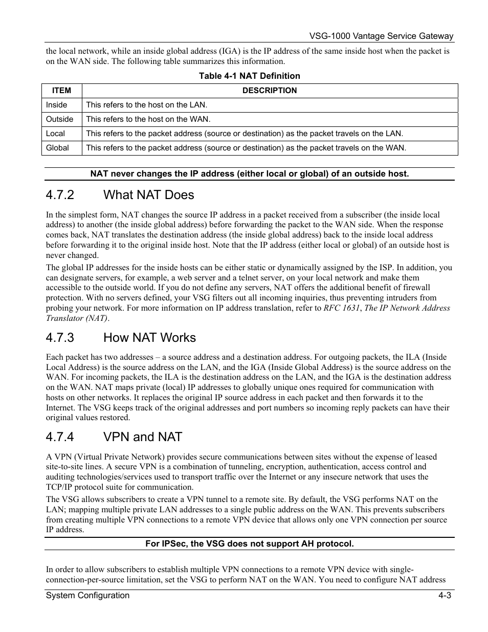 What nat does, How nat works, Vpn and nat | 2 what nat does, 3 how nat works, 4 vpn and nat | ZyXEL Communications ZyXEL Vantage VSG-1000 User Manual | Page 37 / 131