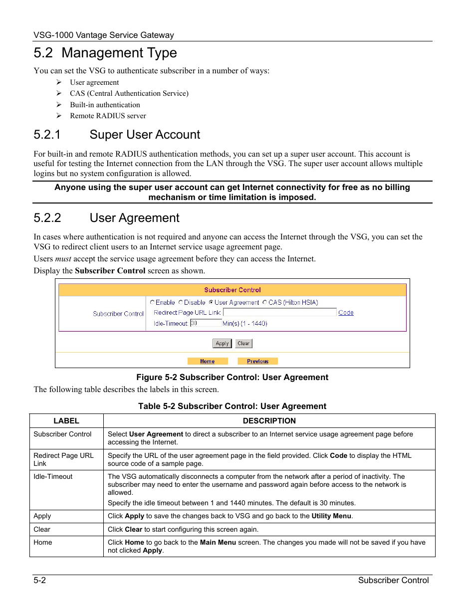 Management type, Super user account, User agreement | 2 management type, 1 super user account, 2 user agreement | ZyXEL Communications ZyXEL Vantage VSG-1000 User Manual | Page 46 / 131