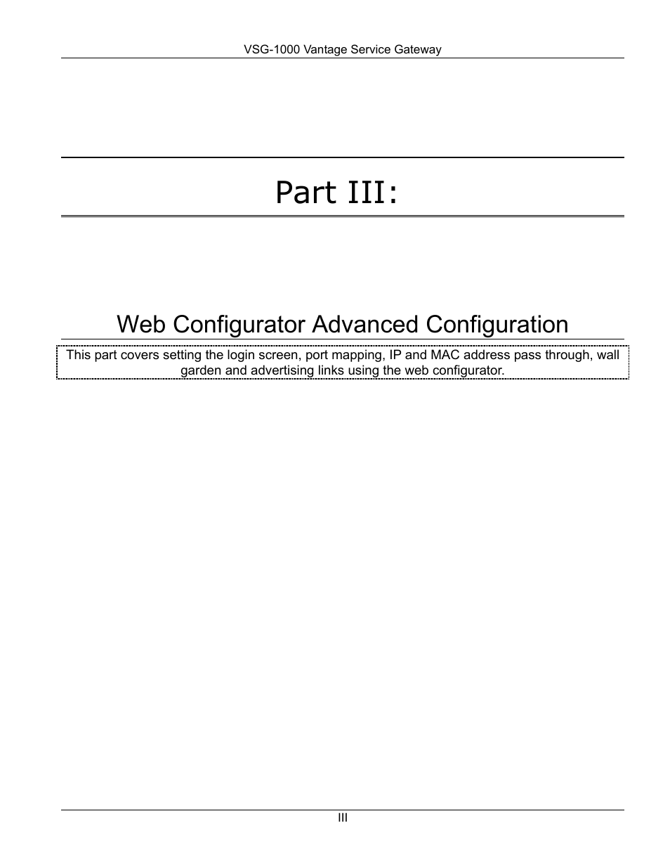 Part iii, Web configurator advanced configuration | ZyXEL Communications ZyXEL Vantage VSG-1000 User Manual | Page 63 / 131