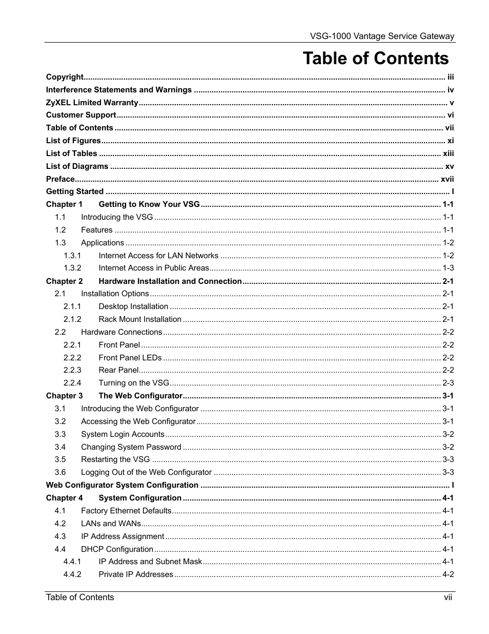 ZyXEL Communications ZyXEL Vantage VSG-1000 User Manual | Page 7 / 131