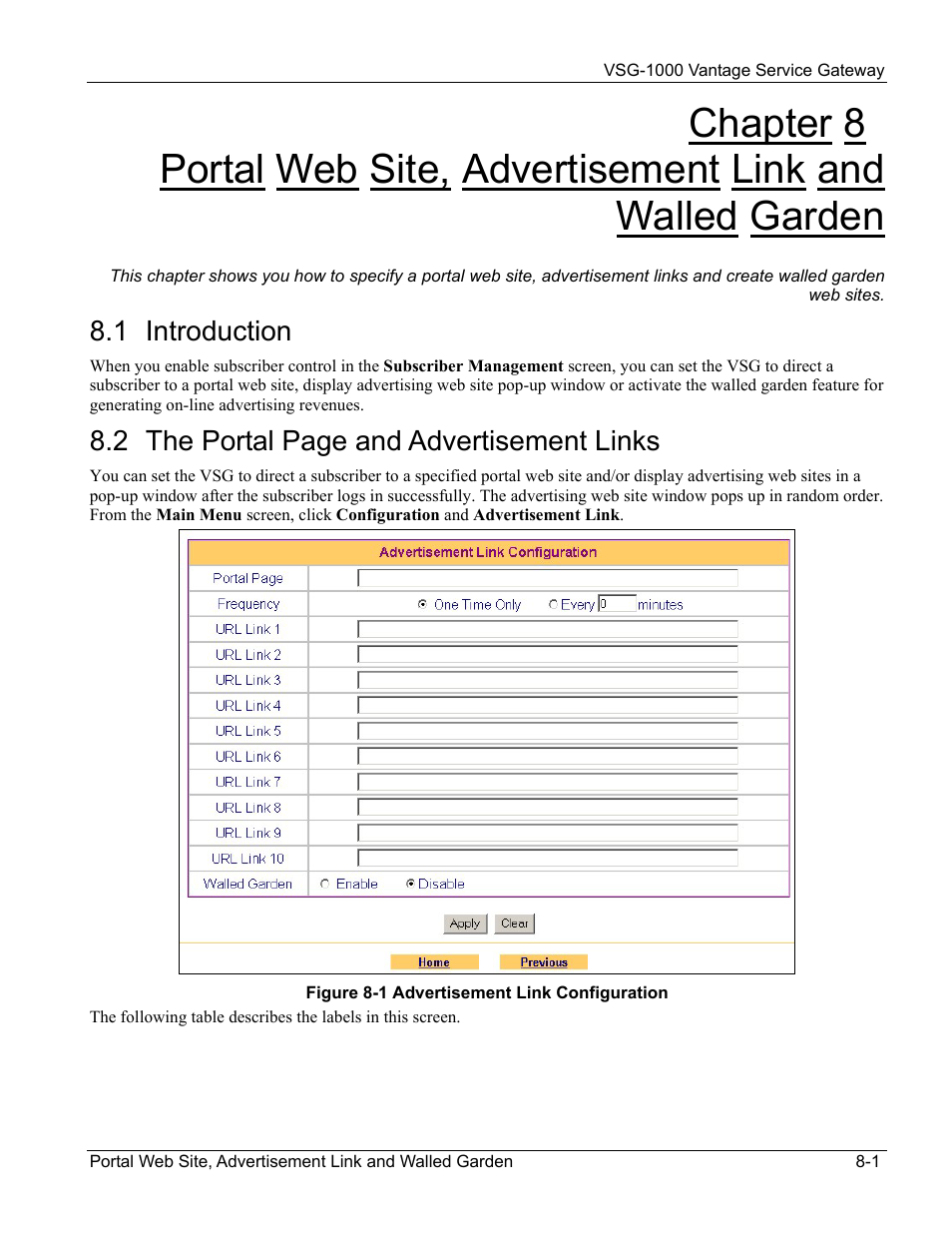 Introduction, 1 introduction, 2 the portal page and advertisement links | ZyXEL Communications ZyXEL Vantage VSG-1000 User Manual | Page 71 / 131