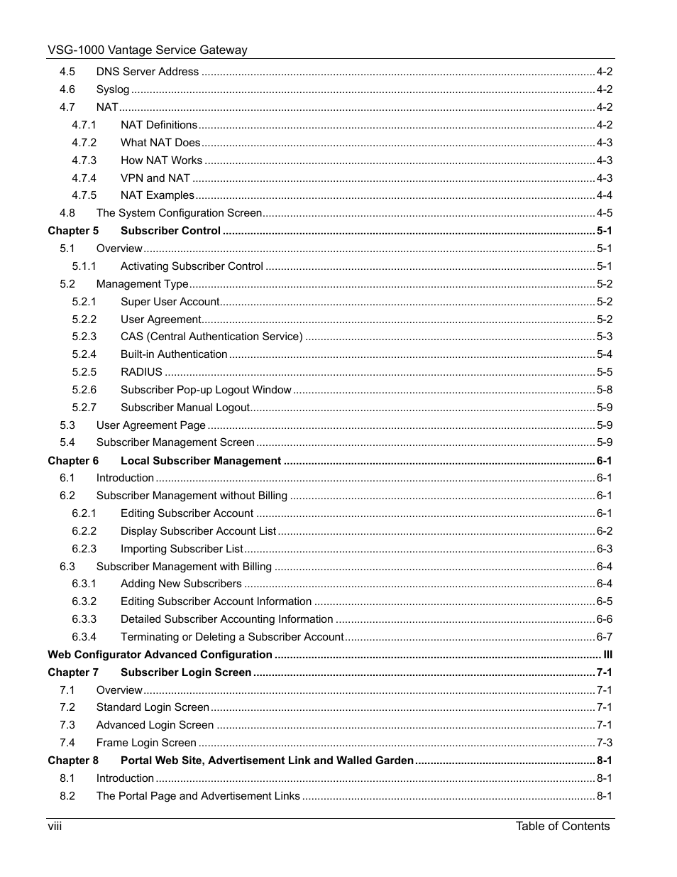 ZyXEL Communications ZyXEL Vantage VSG-1000 User Manual | Page 8 / 131