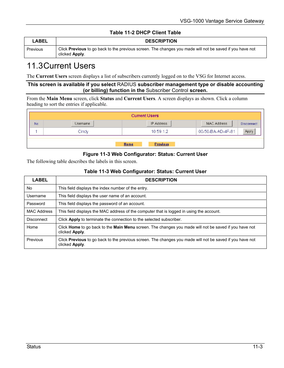 Current users, 3 current users | ZyXEL Communications ZyXEL Vantage VSG-1000 User Manual | Page 83 / 131