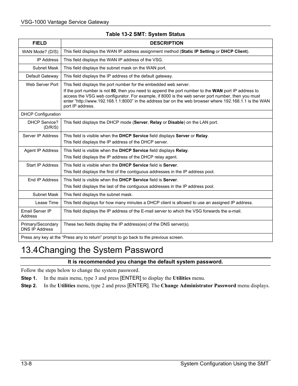 Changing the system password, 4 changing the system password | ZyXEL Communications ZyXEL Vantage VSG-1000 User Manual | Page 94 / 131