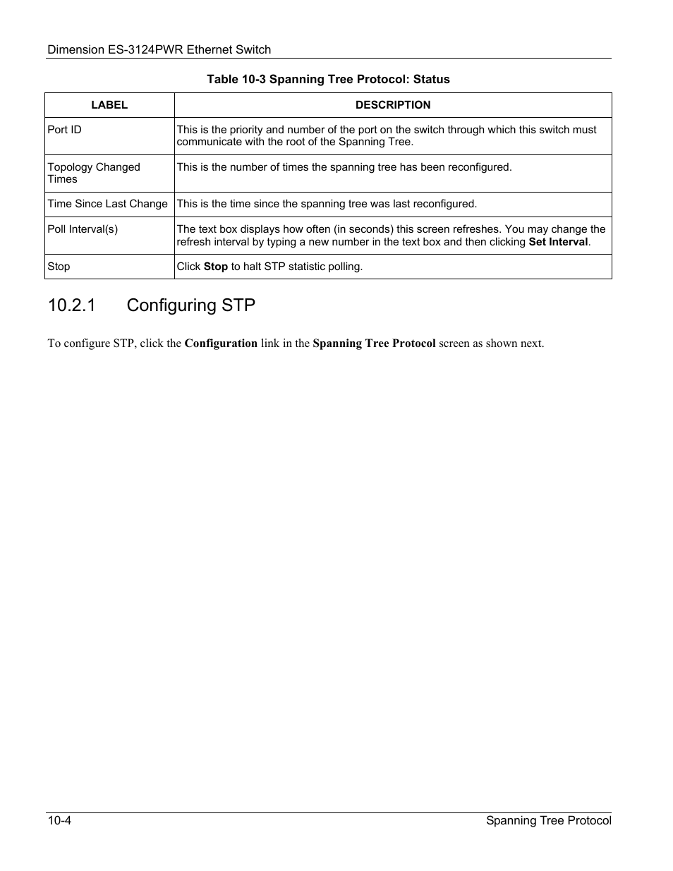 1 configuring stp | ZyXEL Communications ES-3124PWR User Manual | Page 104 / 258