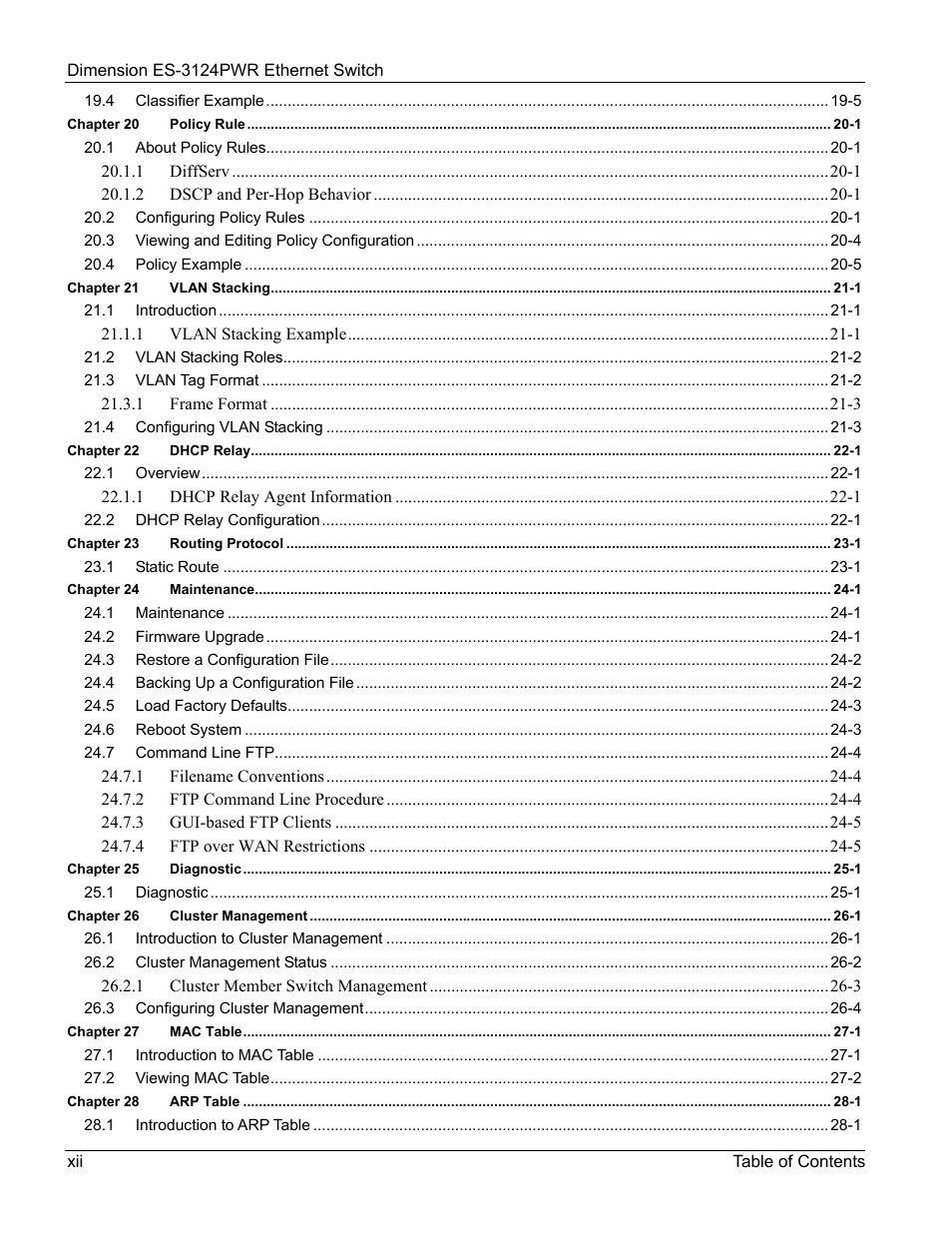 ZyXEL Communications ES-3124PWR User Manual | Page 12 / 258