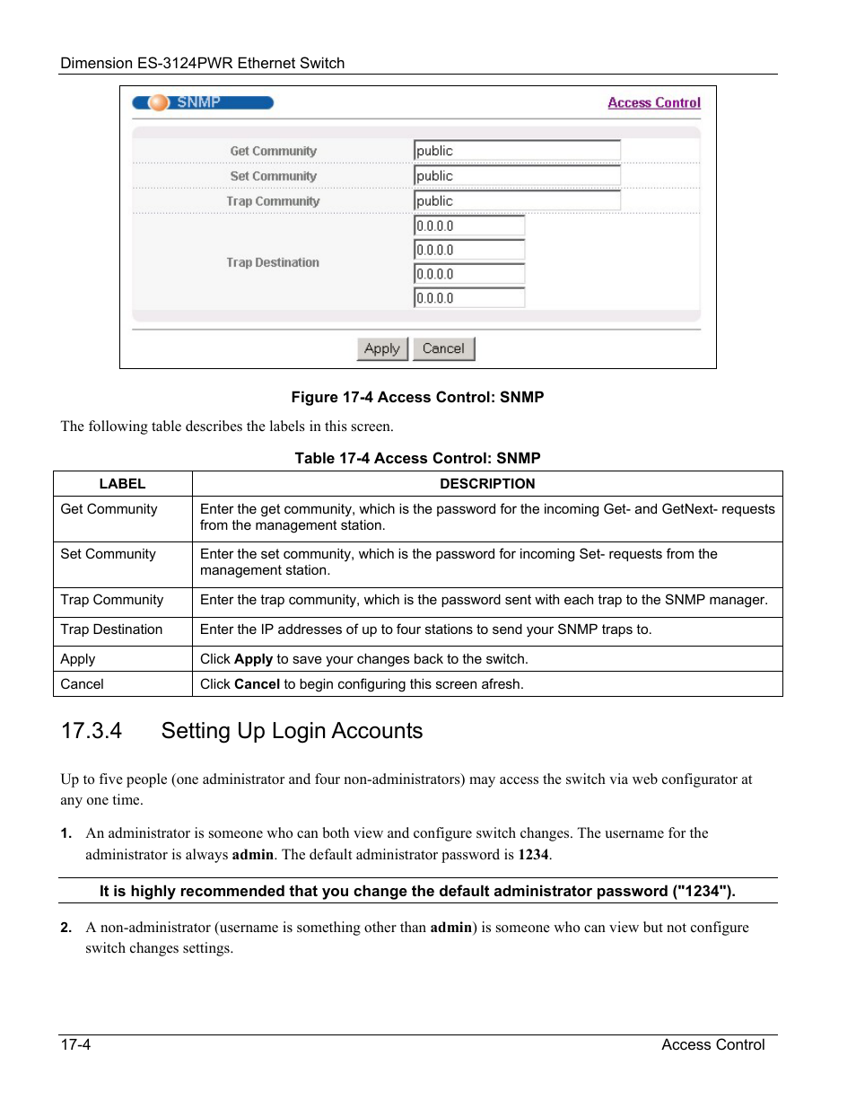 4 setting up login accounts | ZyXEL Communications ES-3124PWR User Manual | Page 136 / 258