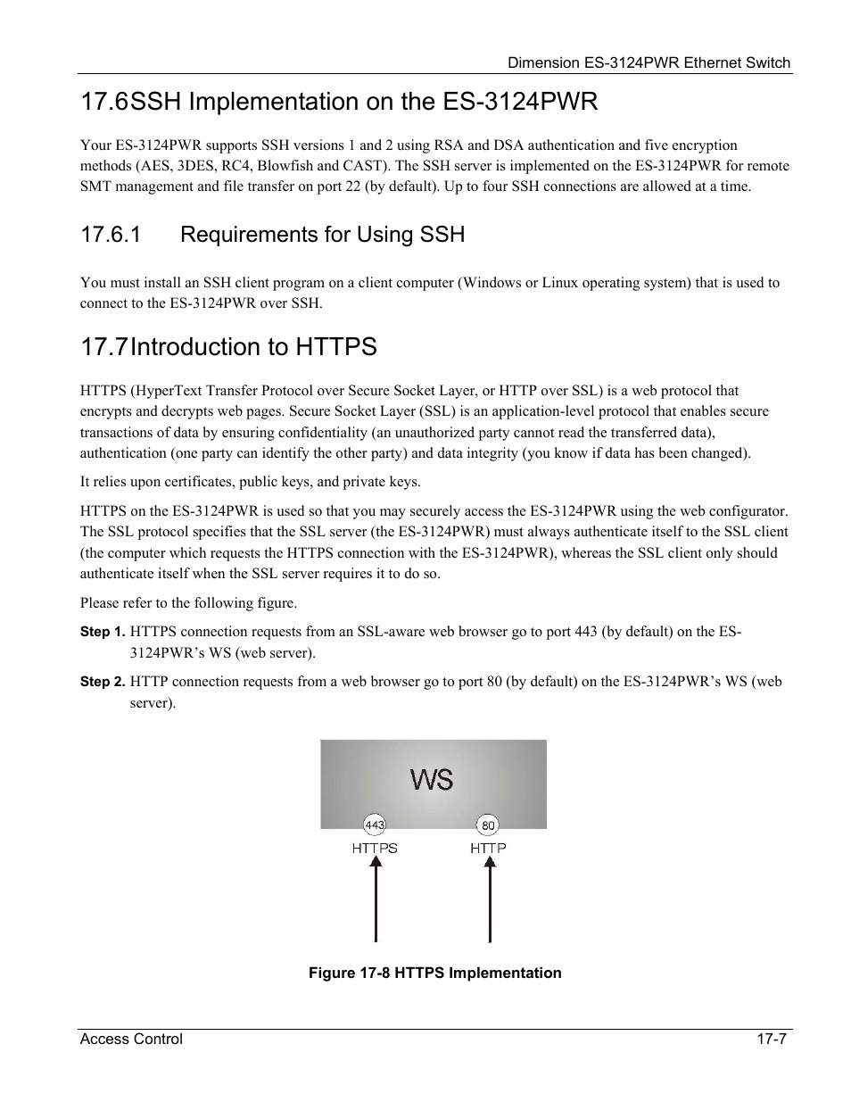 6 ssh implementation on the es-3124pwr, 7 introduction to https, 1 requirements for using ssh | ZyXEL Communications ES-3124PWR User Manual | Page 139 / 258