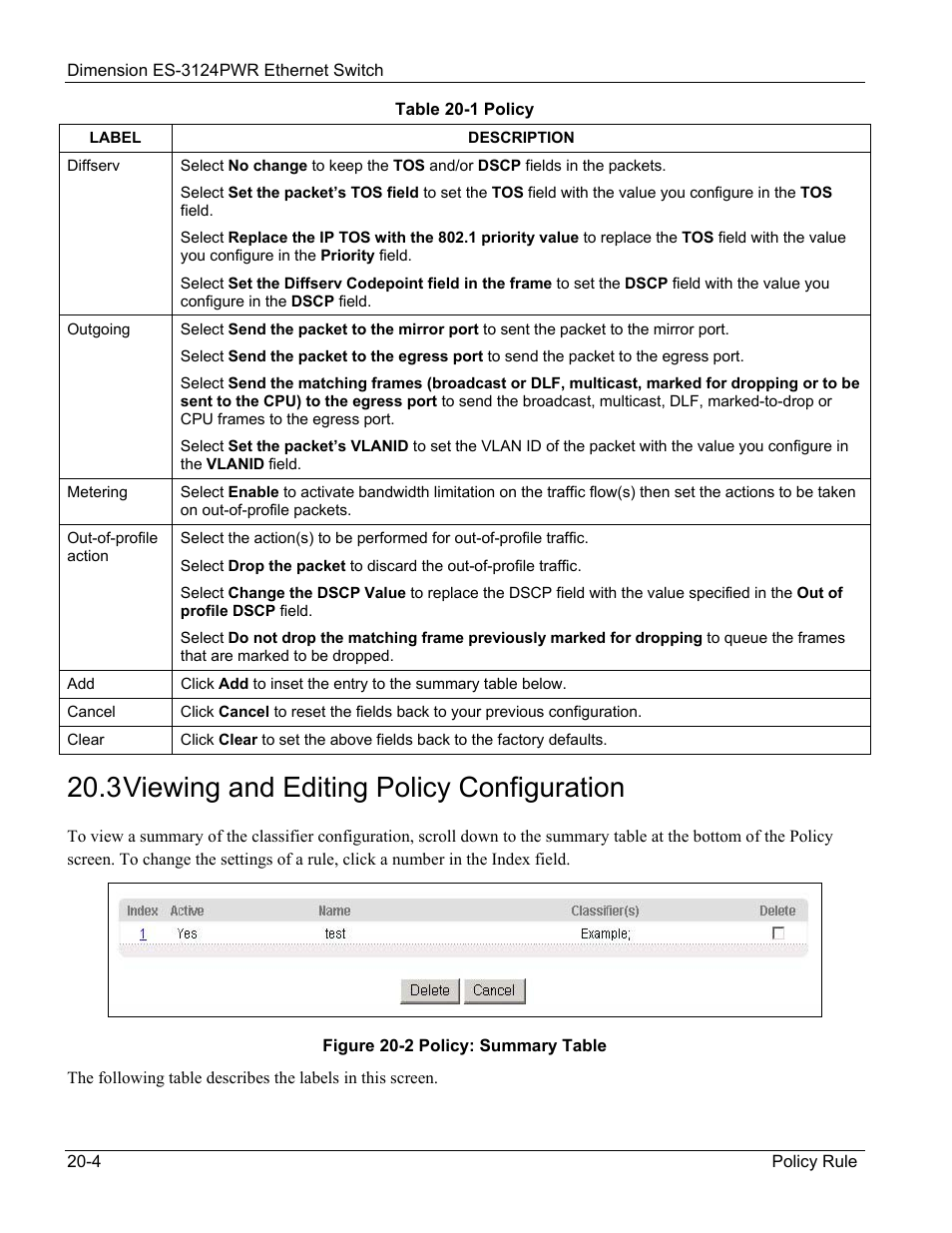 3 viewing and editing policy configuration | ZyXEL Communications ES-3124PWR User Manual | Page 158 / 258