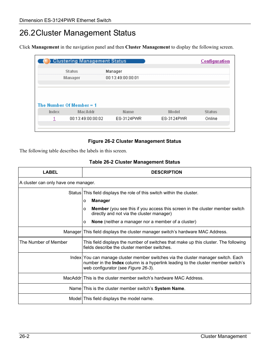 2 cluster management status | ZyXEL Communications ES-3124PWR User Manual | Page 184 / 258