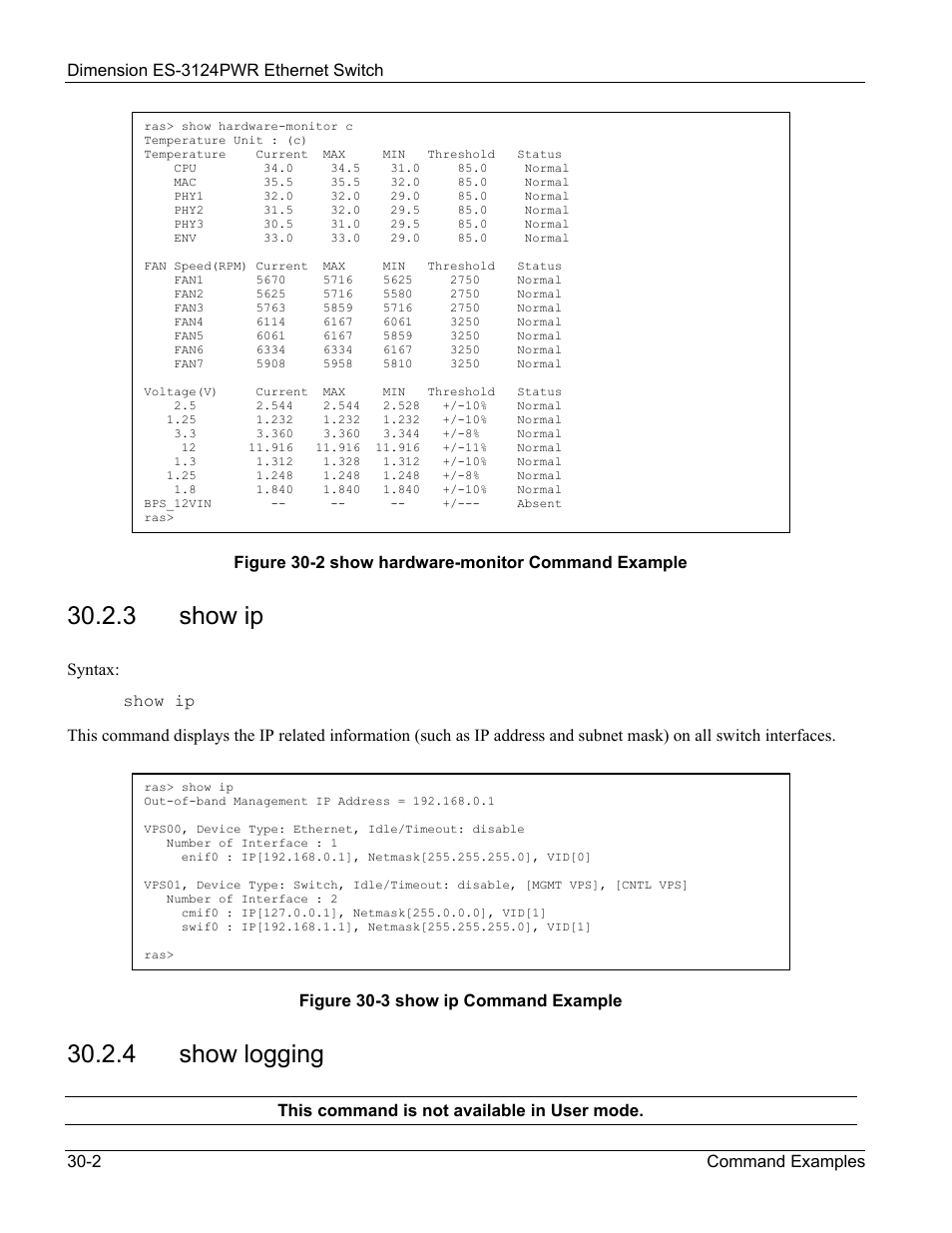 3 show ip, 4 show logging | ZyXEL Communications ES-3124PWR User Manual | Page 222 / 258