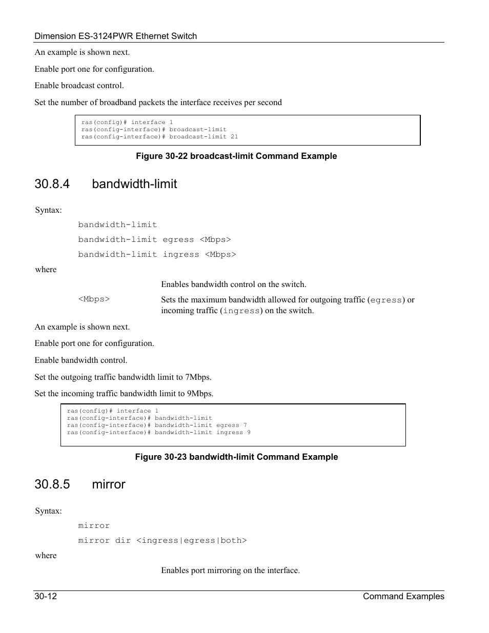 4 bandwidth-limit, 5 mirror | ZyXEL Communications ES-3124PWR User Manual | Page 232 / 258
