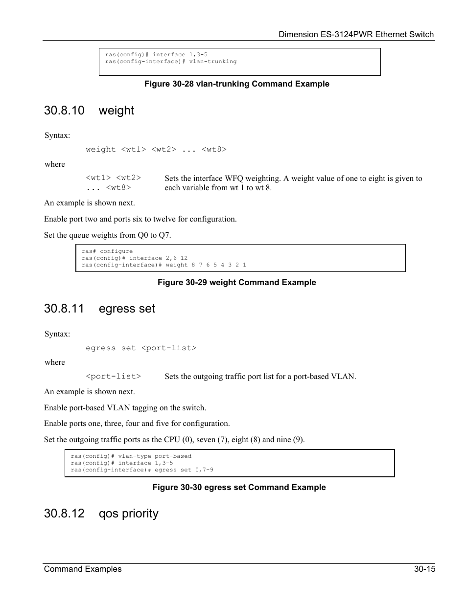 10 weight, 11 egress set, 12 qos priority | ZyXEL Communications ES-3124PWR User Manual | Page 235 / 258