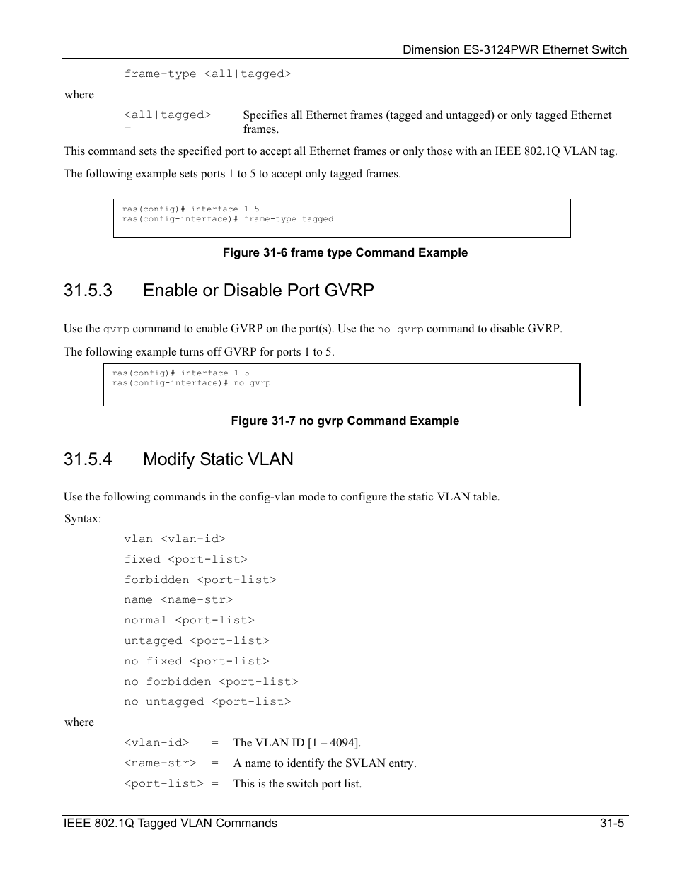 3 enable or disable port gvrp, 4 modify static vlan | ZyXEL Communications ES-3124PWR User Manual | Page 243 / 258