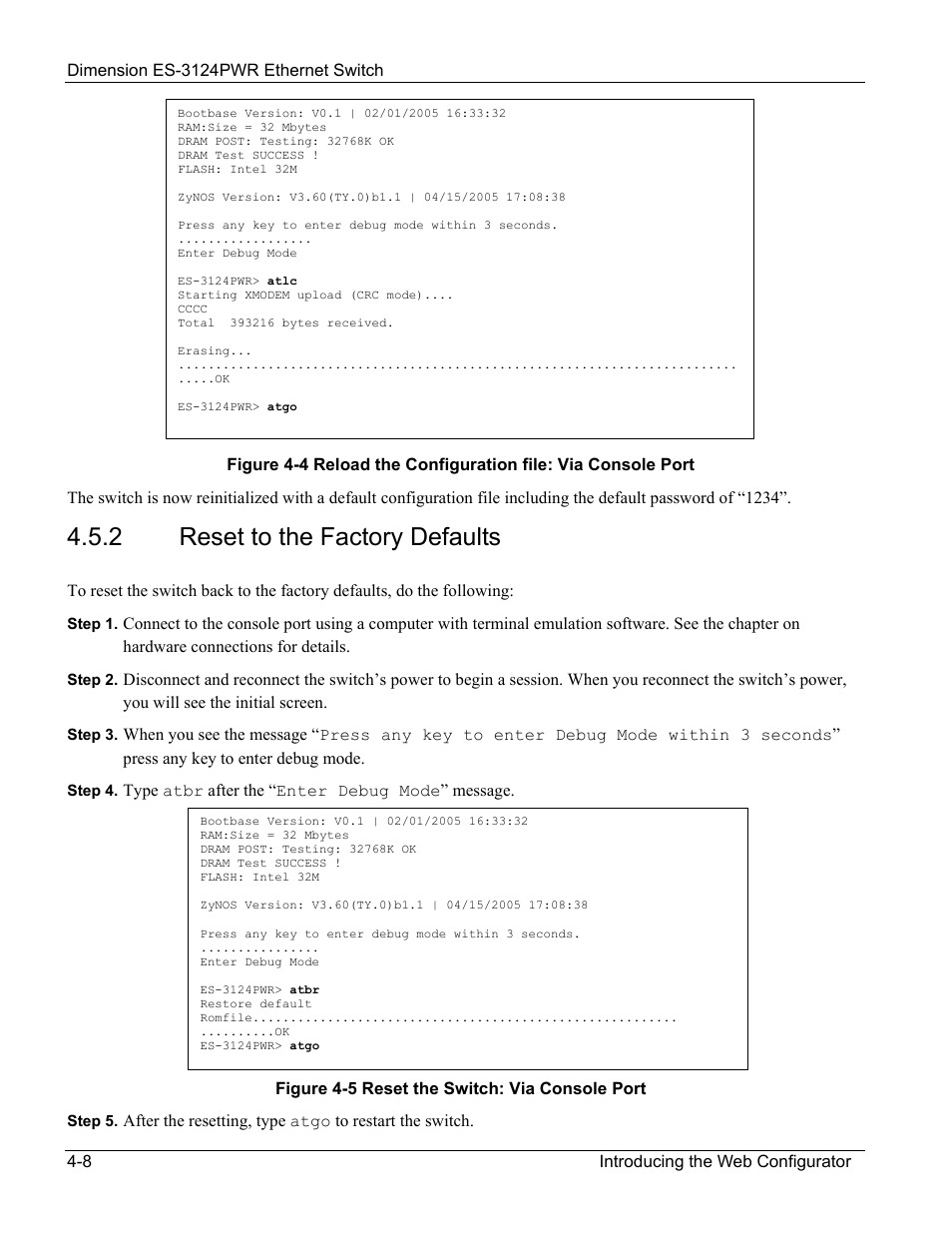 2 reset to the factory defaults | ZyXEL Communications ES-3124PWR User Manual | Page 54 / 258