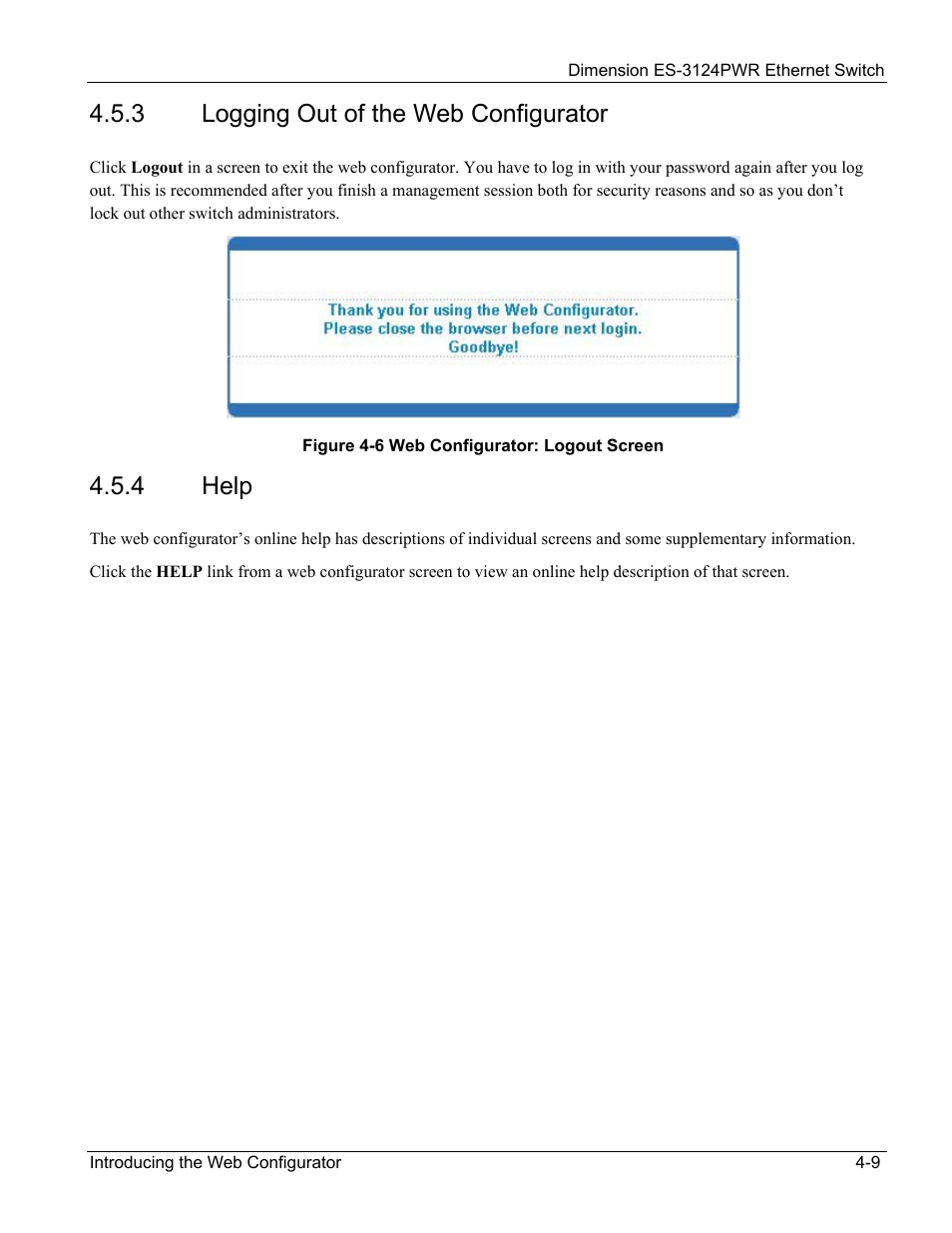 3 logging out of the web configurator, 4 help | ZyXEL Communications ES-3124PWR User Manual | Page 55 / 258