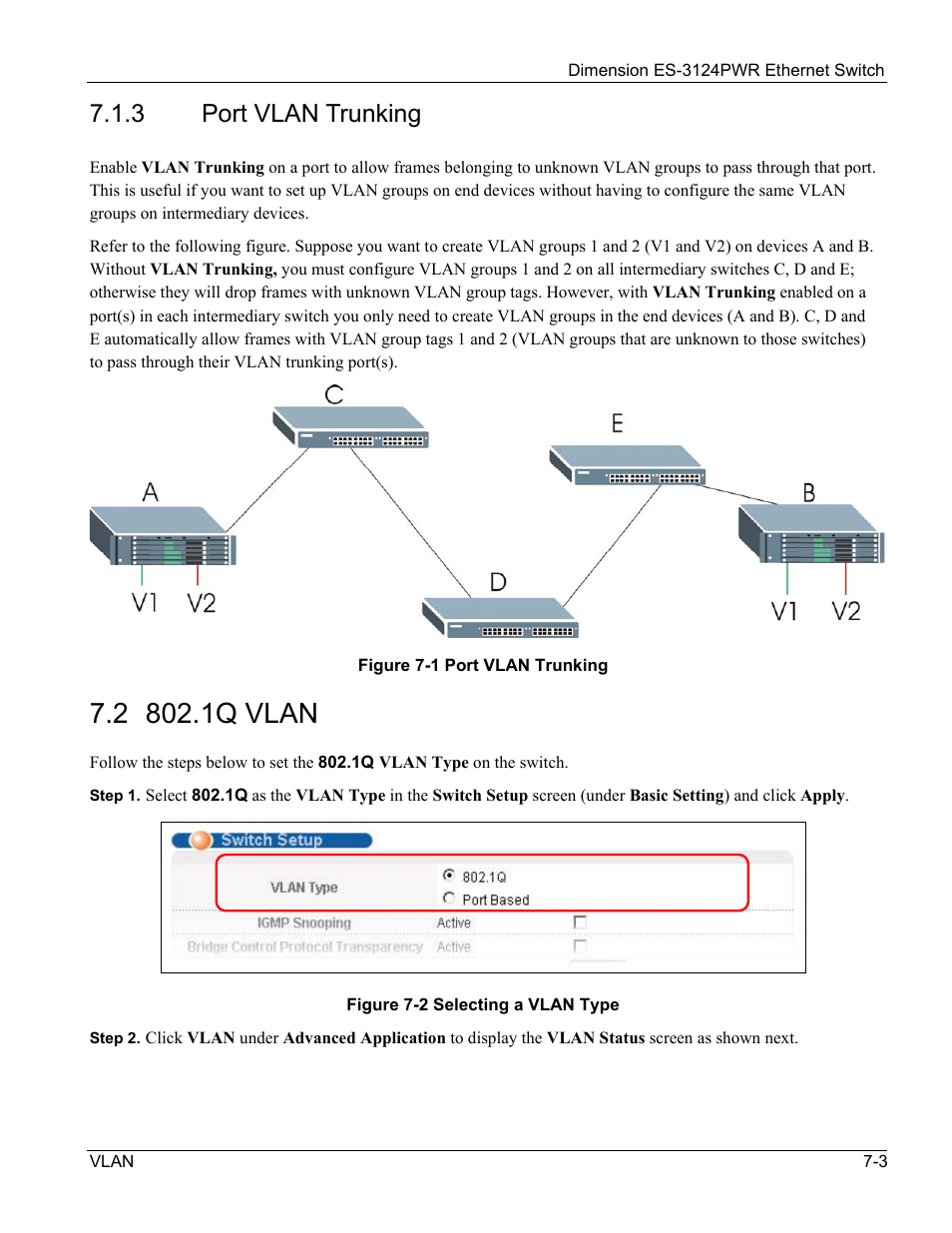 2 802.1q vlan, 3 port vlan trunking | ZyXEL Communications ES-3124PWR User Manual | Page 83 / 258