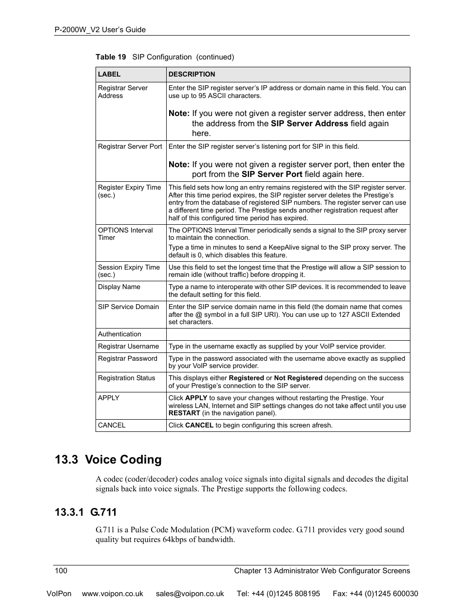 3 voice coding, 1 g.711 | ZyXEL Communications P2000W User Manual | Page 100 / 131