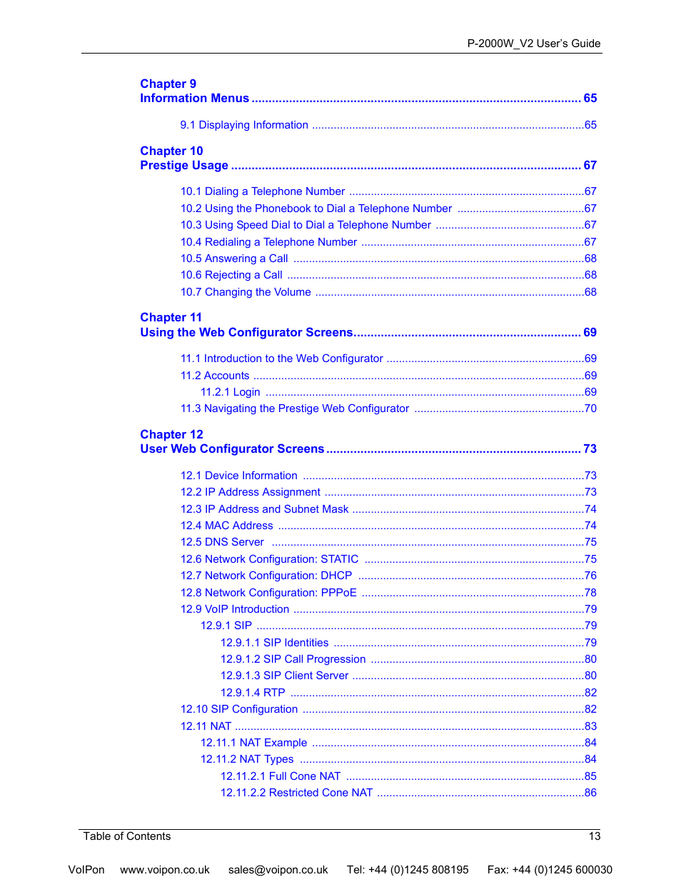 ZyXEL Communications P2000W User Manual | Page 13 / 131