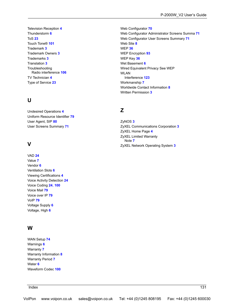ZyXEL Communications P2000W User Manual | Page 131 / 131