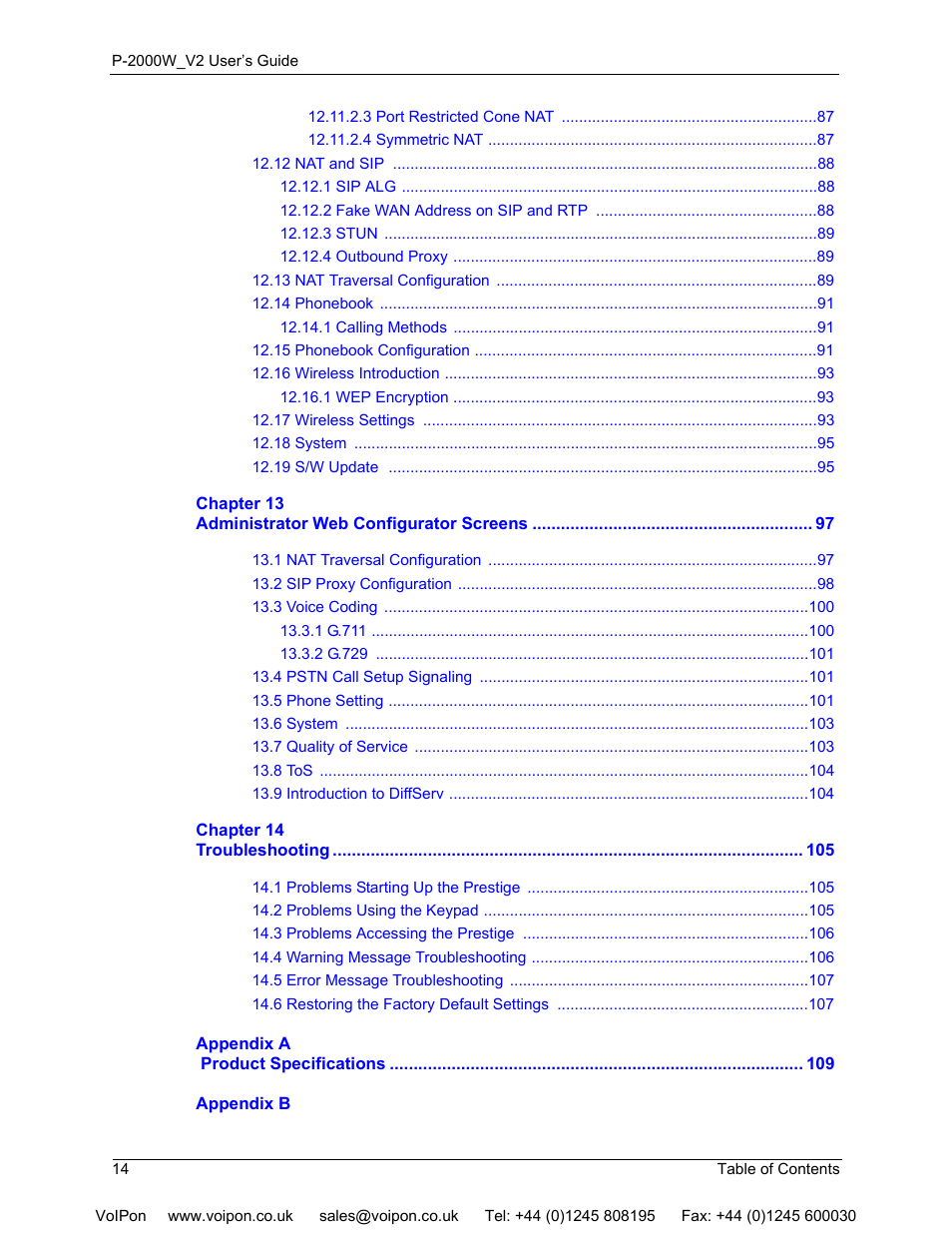 ZyXEL Communications P2000W User Manual | Page 14 / 131