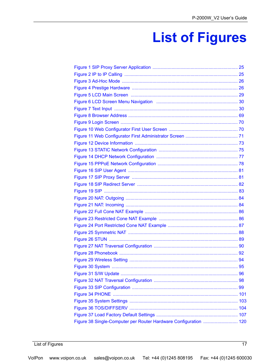 List of figures | ZyXEL Communications P2000W User Manual | Page 17 / 131