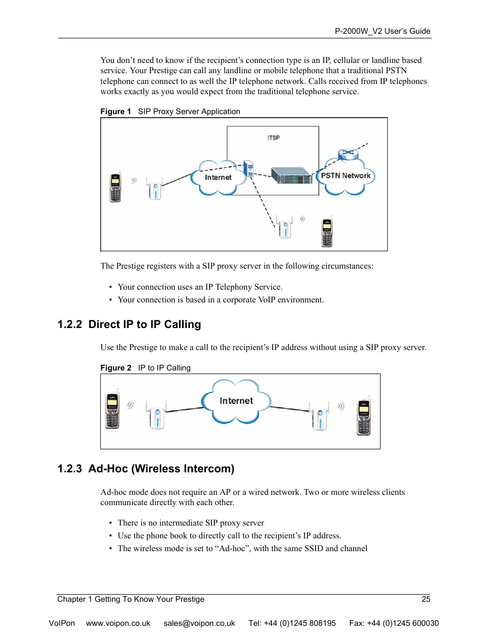 2 direct ip to ip calling, 3 ad-hoc (wireless intercom) | ZyXEL Communications P2000W User Manual | Page 25 / 131