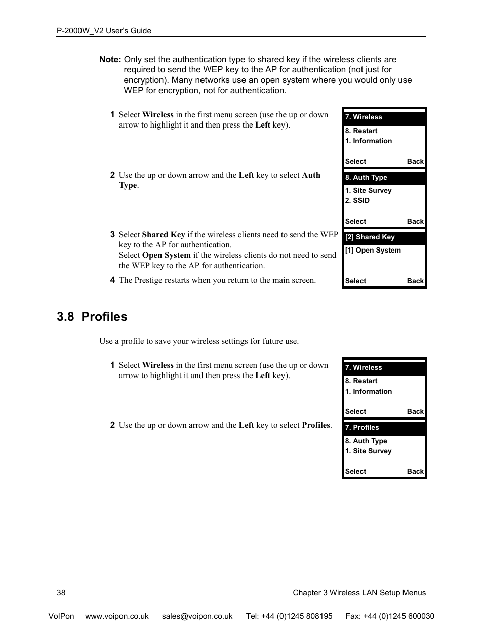 8 profiles | ZyXEL Communications P2000W User Manual | Page 38 / 131