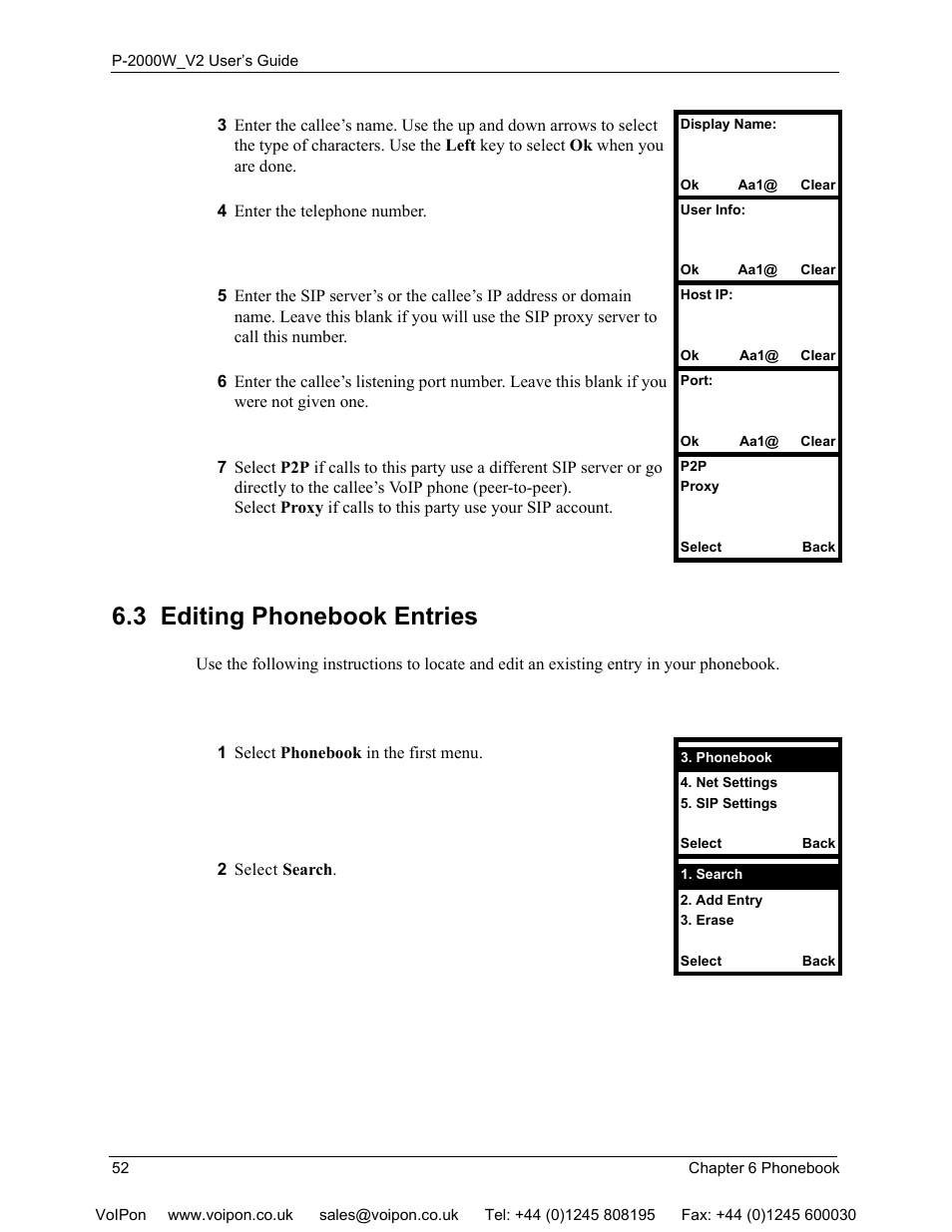 3 editing phonebook entries | ZyXEL Communications P2000W User Manual | Page 52 / 131