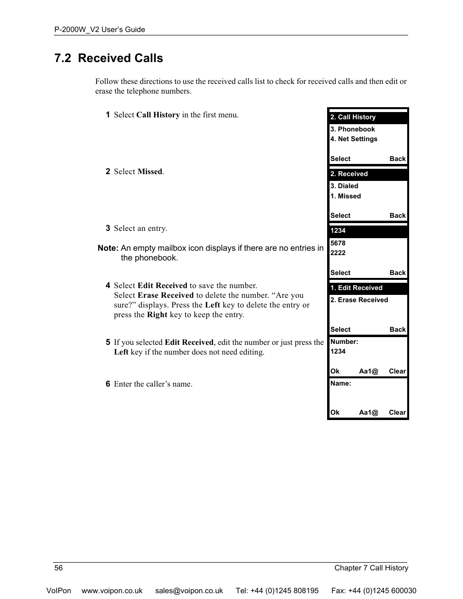 2 received calls | ZyXEL Communications P2000W User Manual | Page 56 / 131