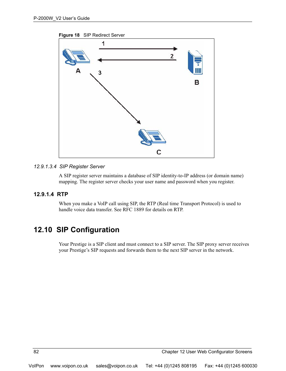 4 rtp, 10 sip configuration, Figure 18 sip redirect server | ZyXEL Communications P2000W User Manual | Page 82 / 131