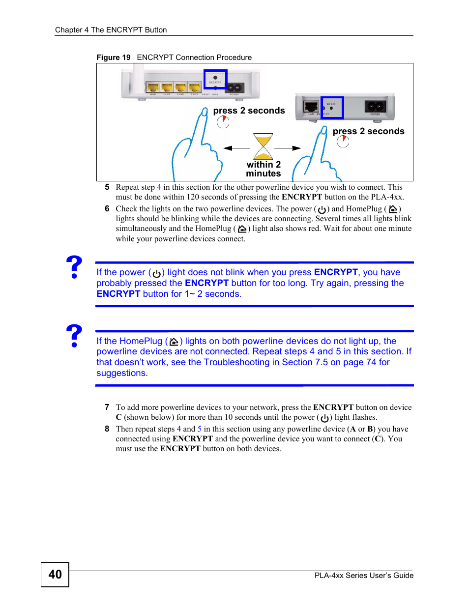Figure 19 encrypt connection procedure | ZyXEL Communications PLA-470 User Manual | Page 40 / 92