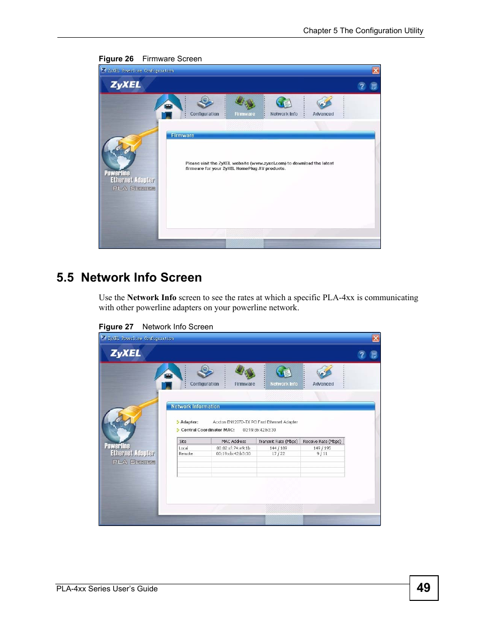 5 network info screen | ZyXEL Communications PLA-470 User Manual | Page 49 / 92