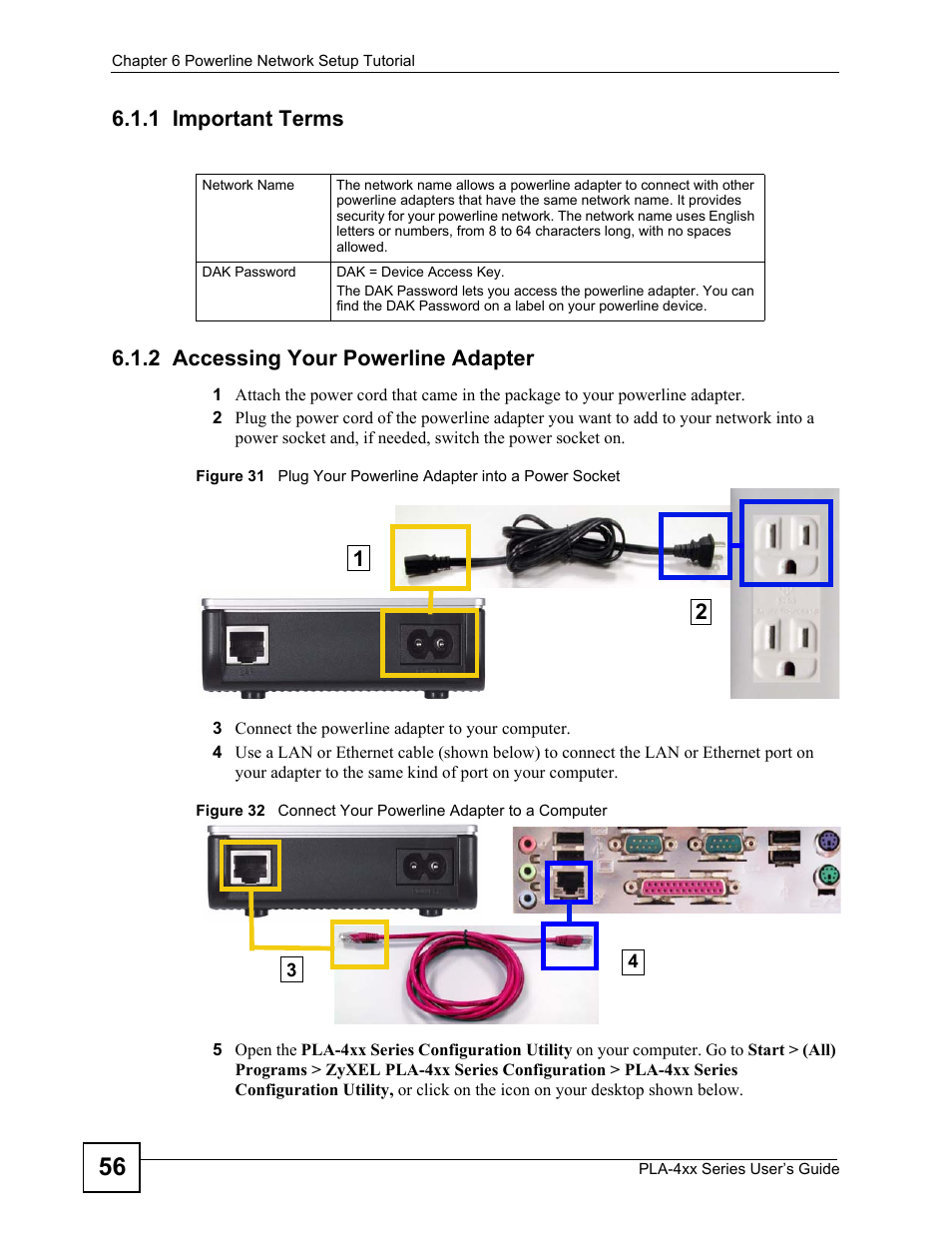 1 important terms, 2 accessing your powerline adapter | ZyXEL Communications PLA-470 User Manual | Page 56 / 92