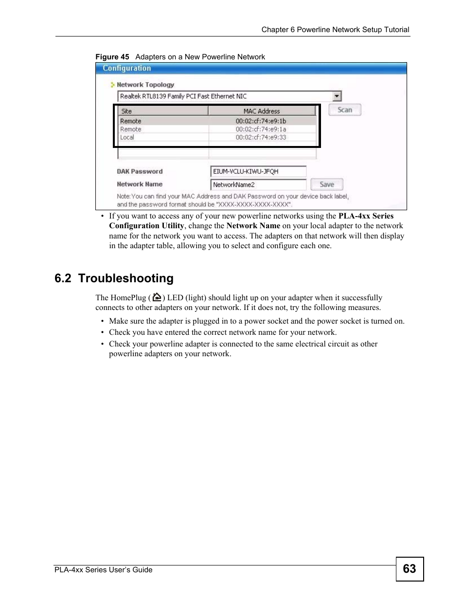 2 troubleshooting, Figure 45 adapters on a new powerline network | ZyXEL Communications PLA-470 User Manual | Page 63 / 92