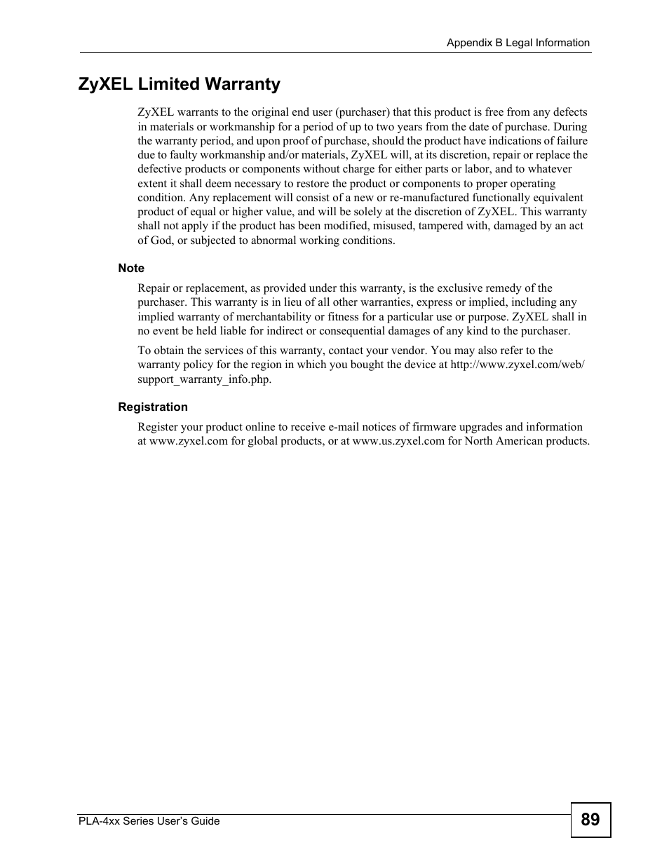 89 zyxel limited warranty | ZyXEL Communications PLA-470 User Manual | Page 89 / 92