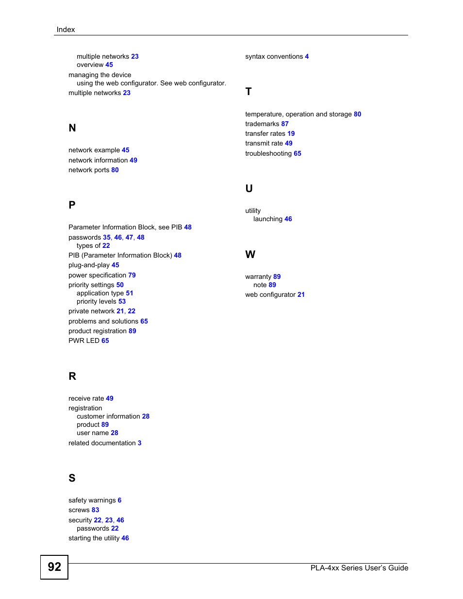 ZyXEL Communications PLA-470 User Manual | Page 92 / 92