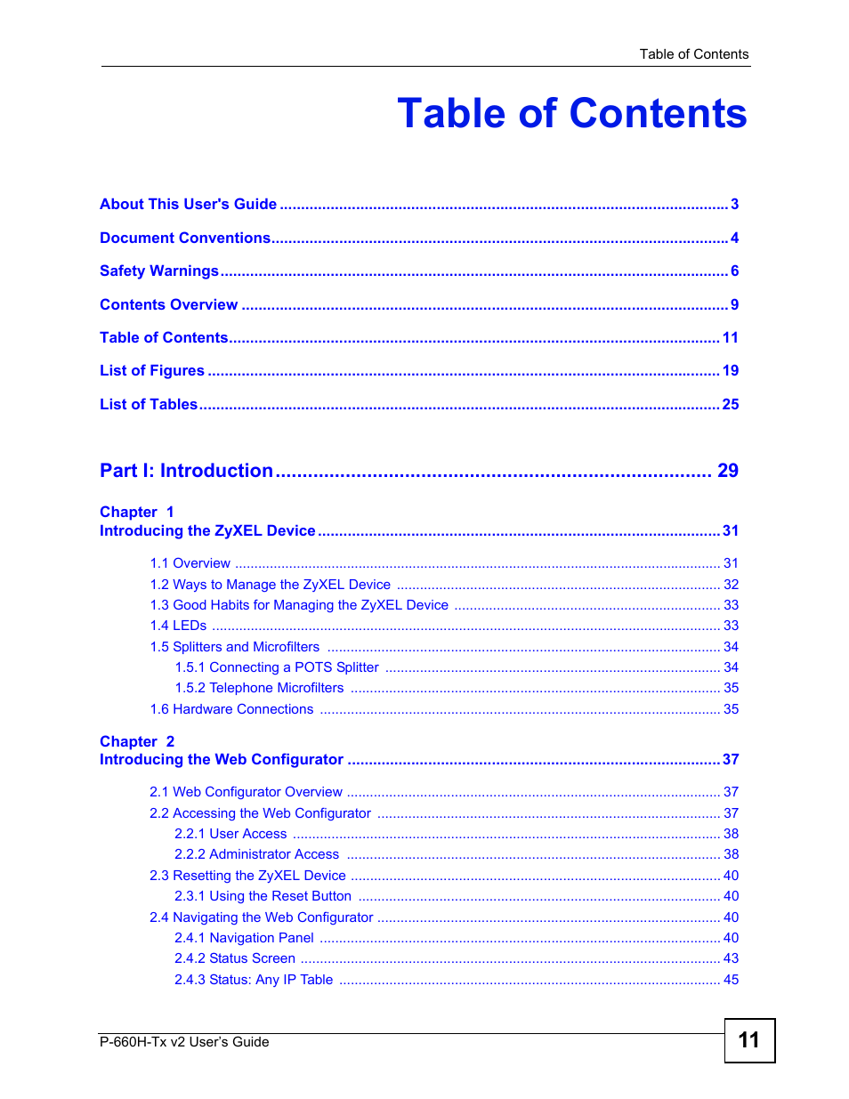 ZyXEL Communications P-660H-Tx v2 User Manual | Page 11 / 312