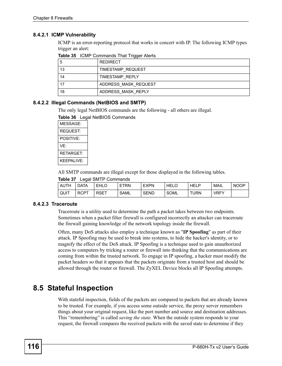 5 stateful inspection | ZyXEL Communications P-660H-Tx v2 User Manual | Page 116 / 312