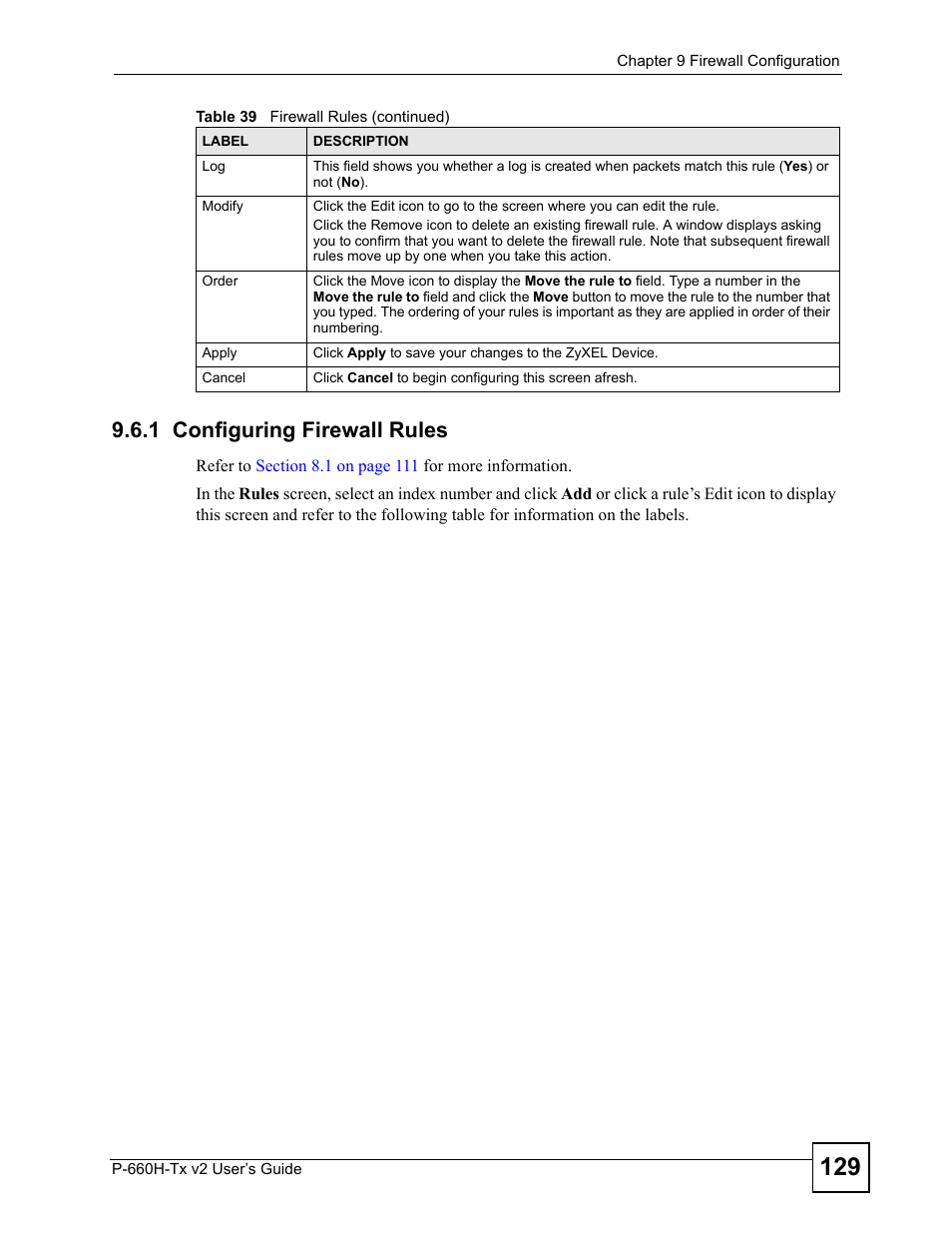 1 configuring firewall rules, Refer to, To configure firew | ZyXEL Communications P-660H-Tx v2 User Manual | Page 129 / 312