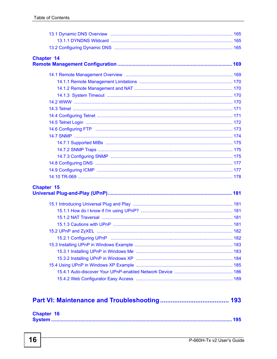 Part vi: maintenance and troubleshooting | ZyXEL Communications P-660H-Tx v2 User Manual | Page 16 / 312