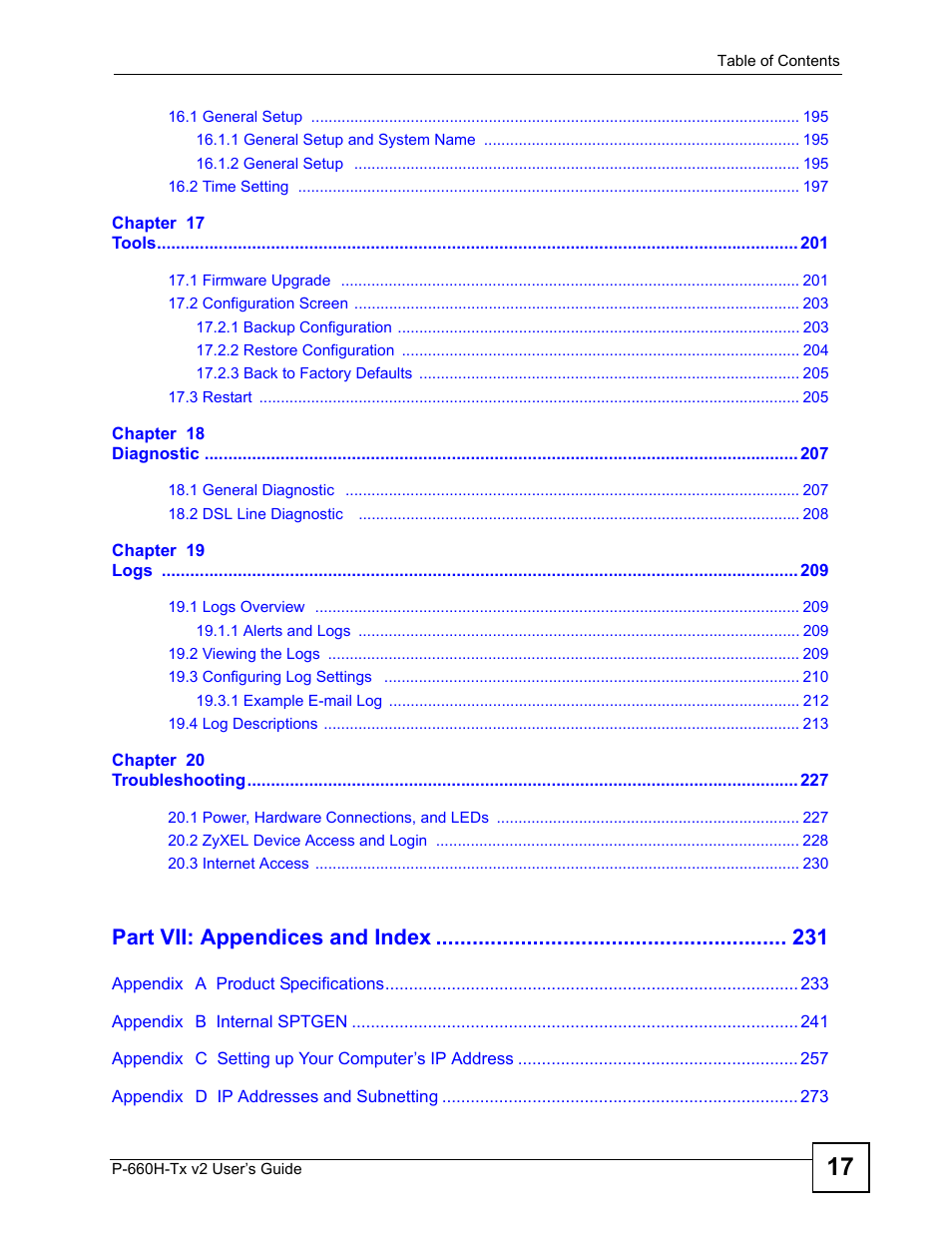 Part vii: appendices and index | ZyXEL Communications P-660H-Tx v2 User Manual | Page 17 / 312