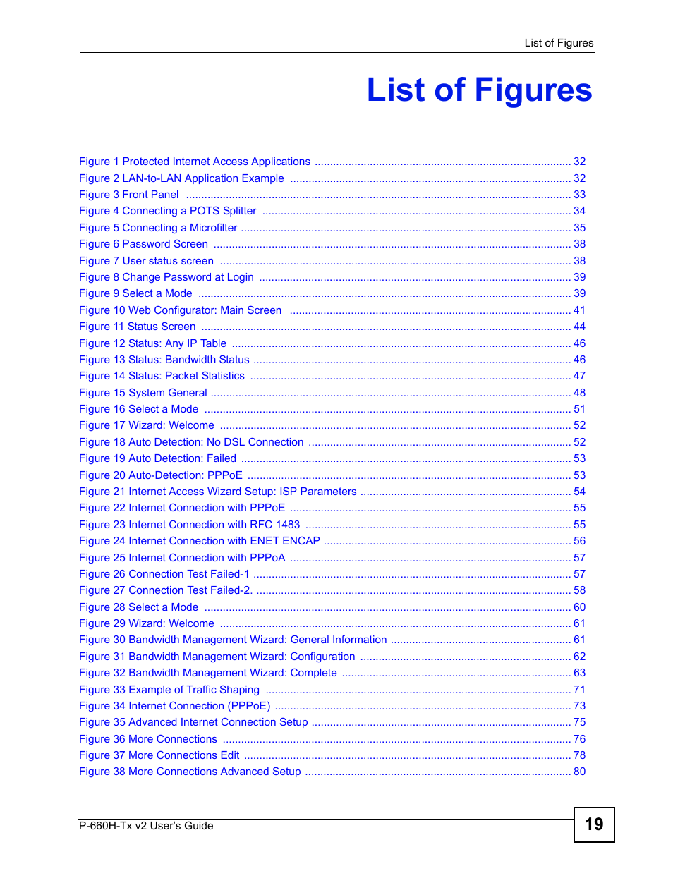 List of figures | ZyXEL Communications P-660H-Tx v2 User Manual | Page 19 / 312