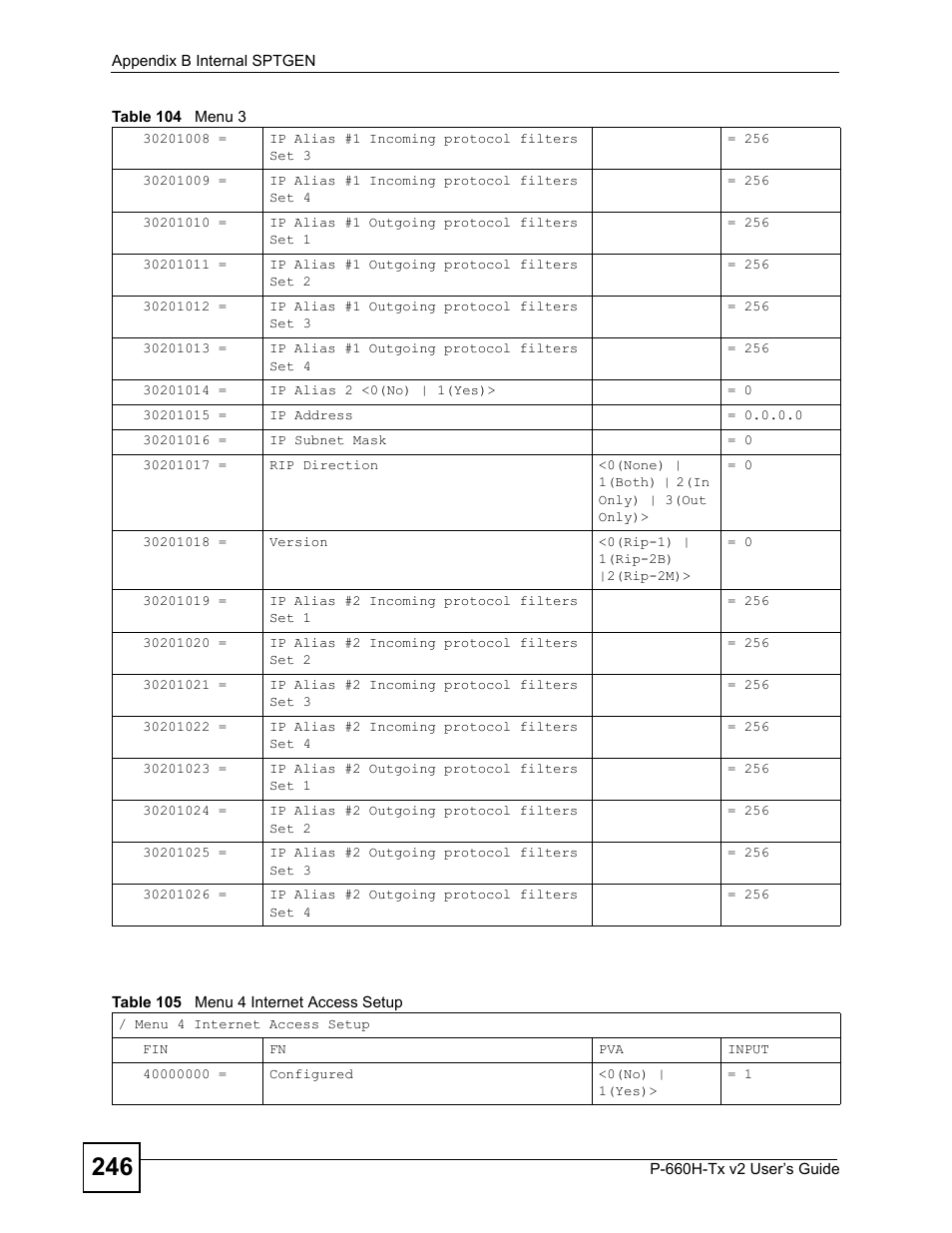 Table 105 menu 4 internet access setup | ZyXEL Communications P-660H-Tx v2 User Manual | Page 246 / 312