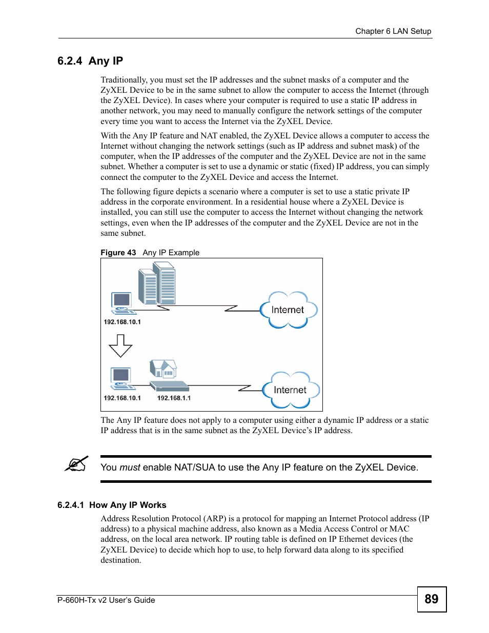 4 any ip, Figure 43 any ip example | ZyXEL Communications P-660H-Tx v2 User Manual | Page 89 / 312