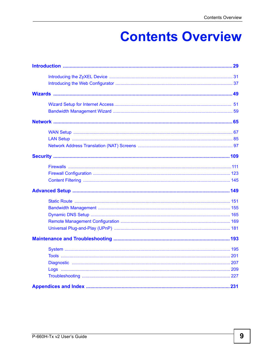 Contents overview | ZyXEL Communications P-660H-Tx v2 User Manual | Page 9 / 312