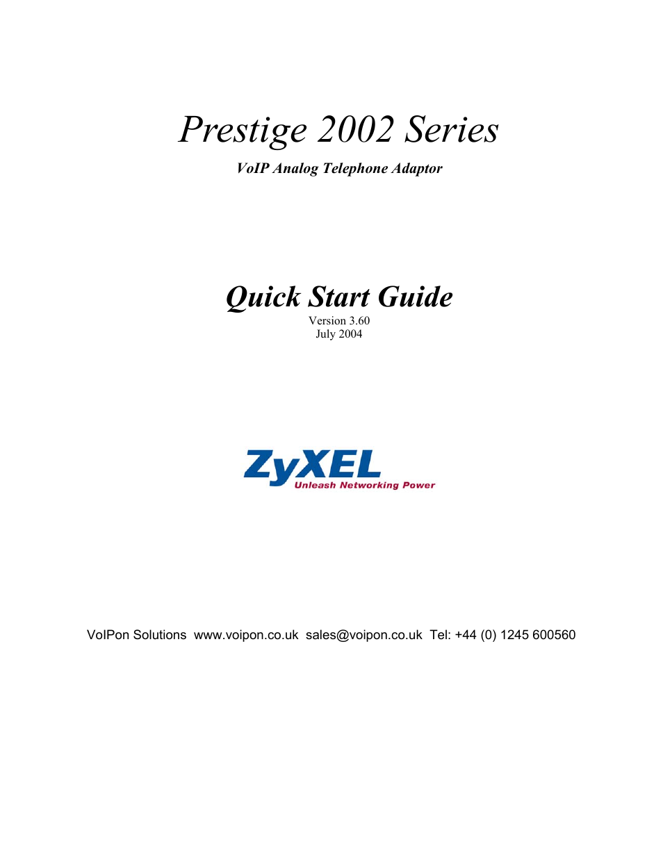 ZyXEL Communications Prestige 2002 Series User Manual | 20 pages