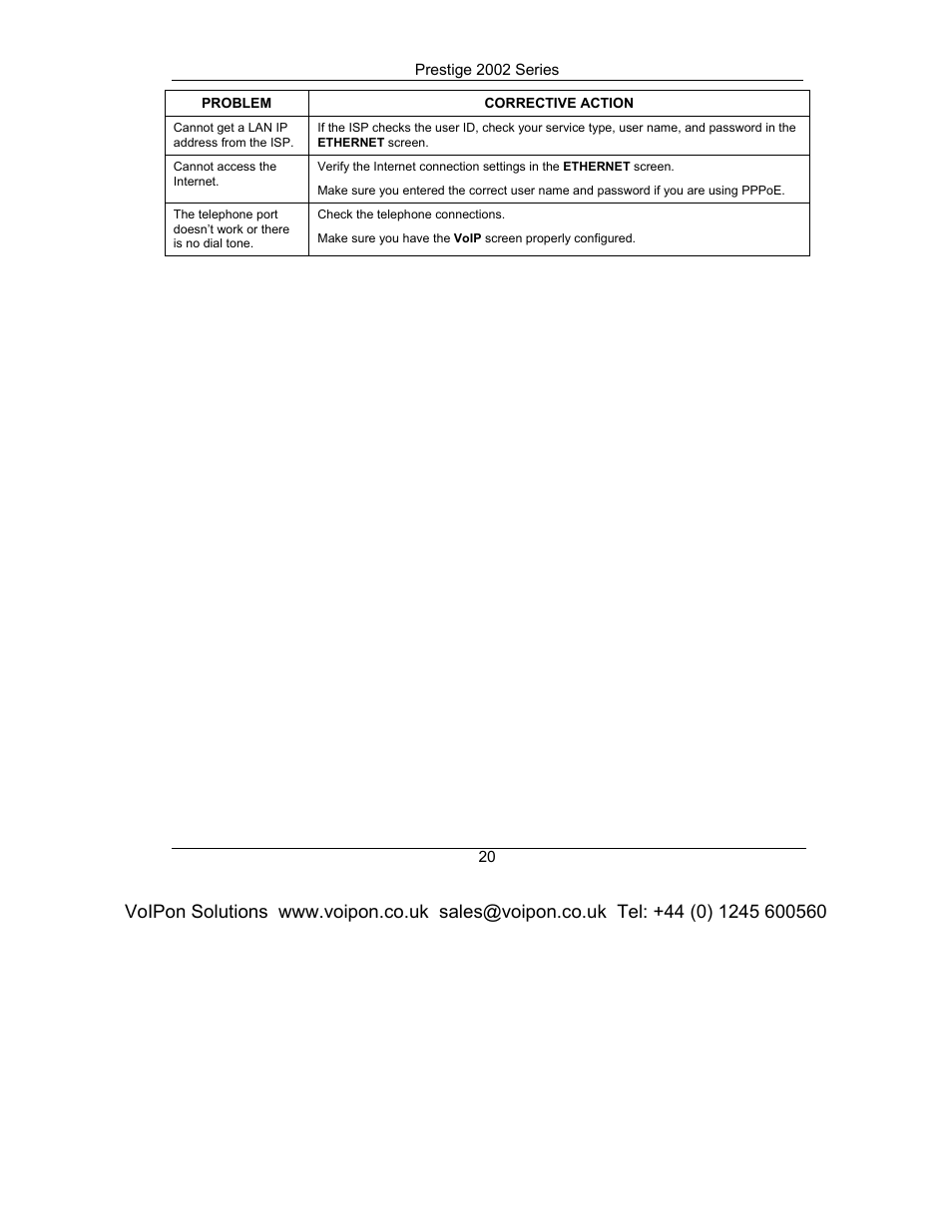 ZyXEL Communications Prestige 2002 Series User Manual | Page 20 / 20
