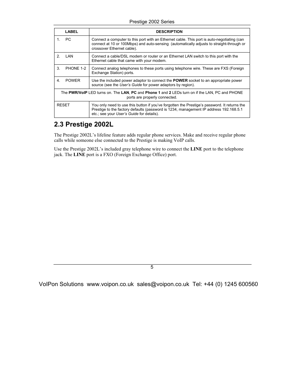 Prestige 2002l | ZyXEL Communications Prestige 2002 Series User Manual | Page 5 / 20