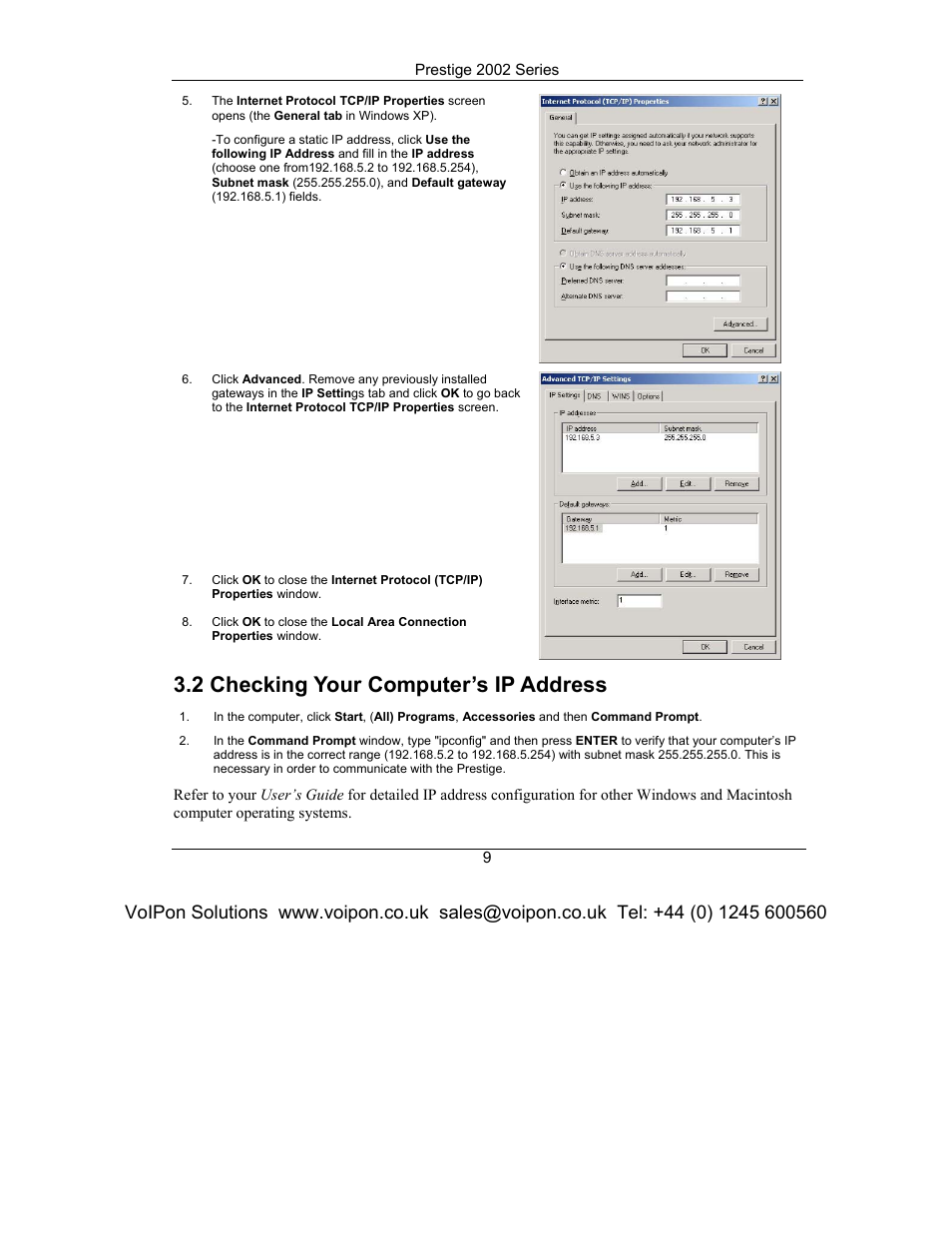 Checking your computer’s ip address, 2 checking your computer’s ip address | ZyXEL Communications Prestige 2002 Series User Manual | Page 9 / 20